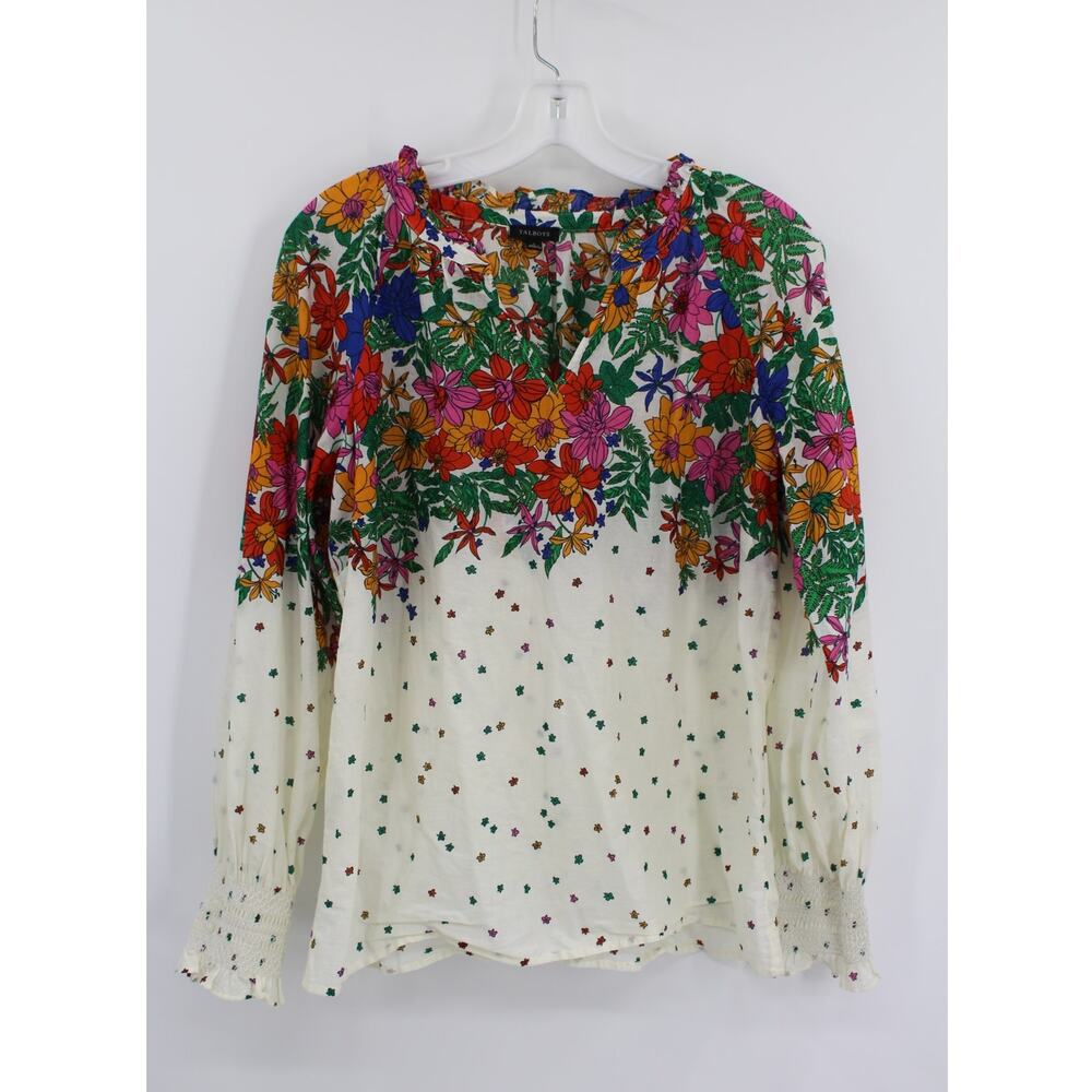 Talbots Small Blouse Floral Long Sleeve Ruffle V Neck Multi Lightweight